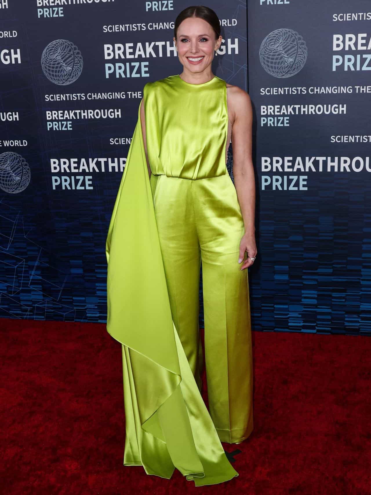 Kristen Bell in a Lime Green Pant Suit at the Breakthrough Prize Ceremony