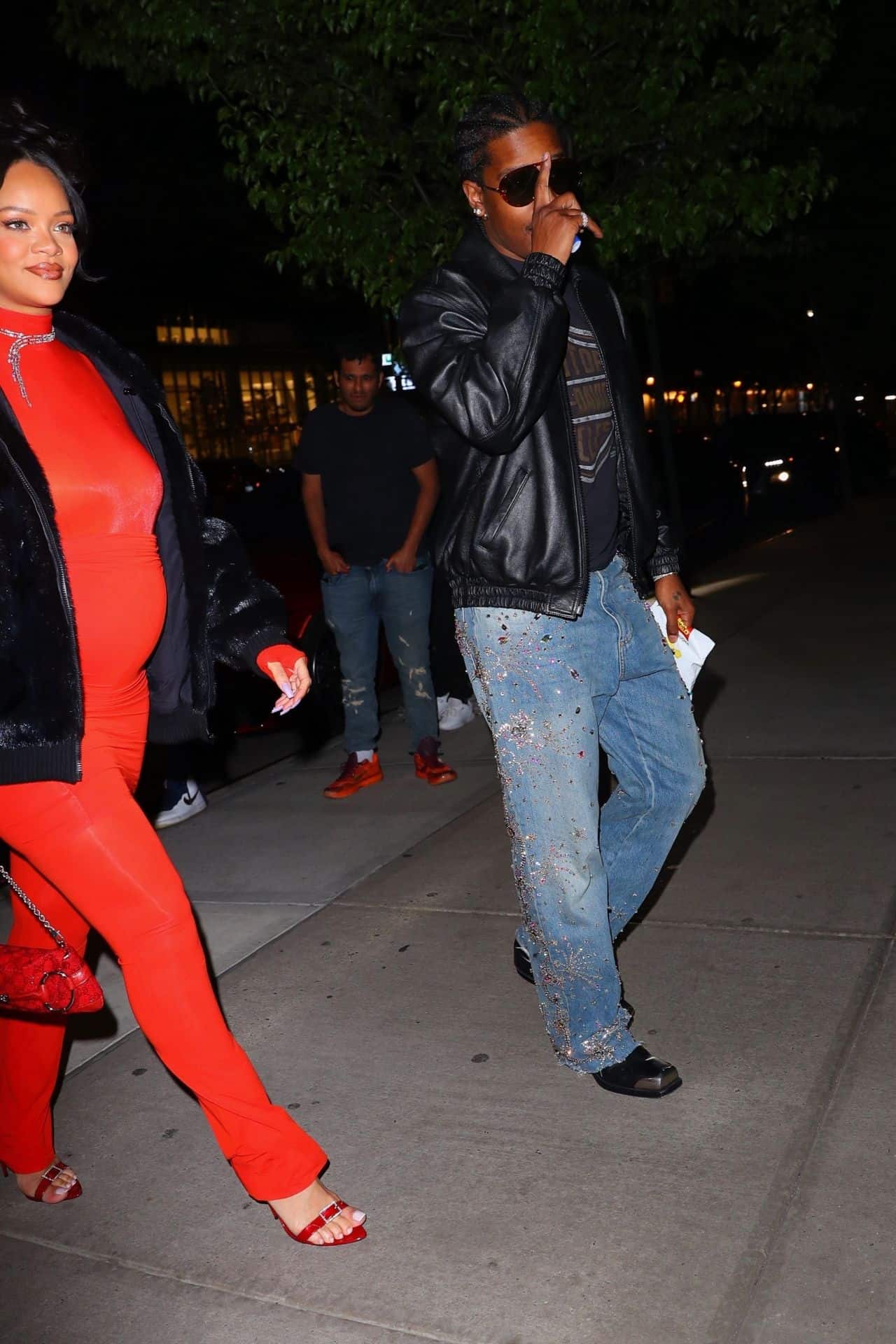Rihanna Flaunts Baby Bump in a Bold Red Ensemble in NYC