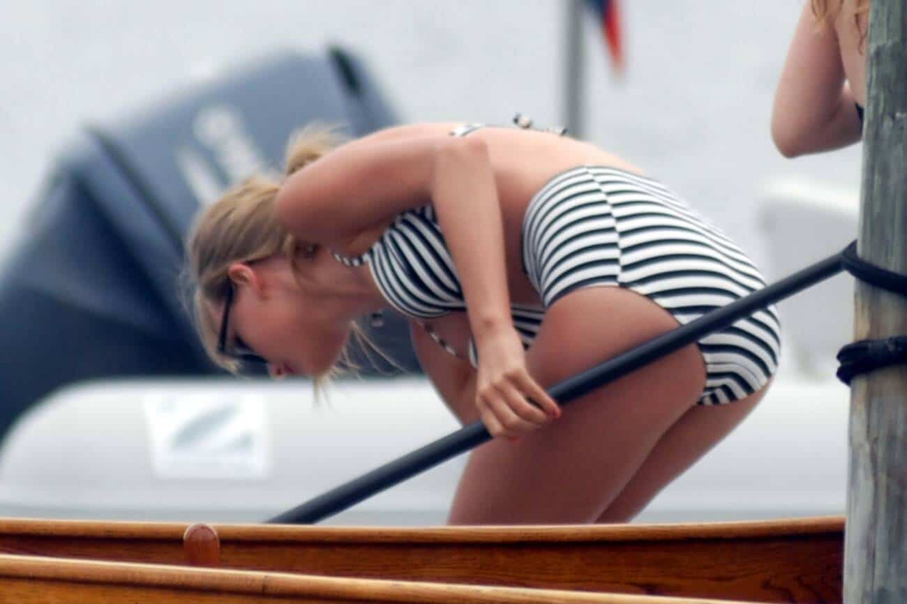 Taylor Swift Looks Radiant in a Black and White Striped Bikini