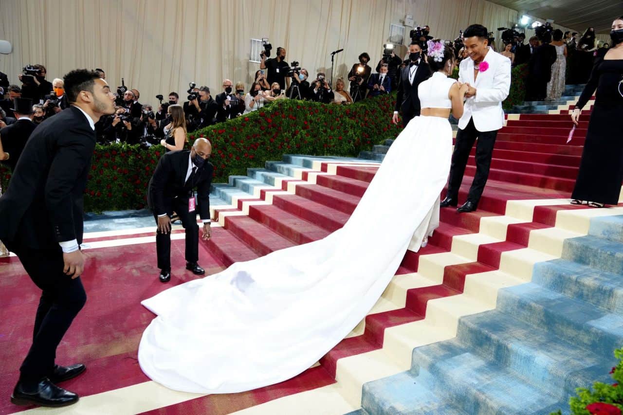 Camila Cabello Sparkles in White Crop Top and Skirt at the 2022 Met Gala