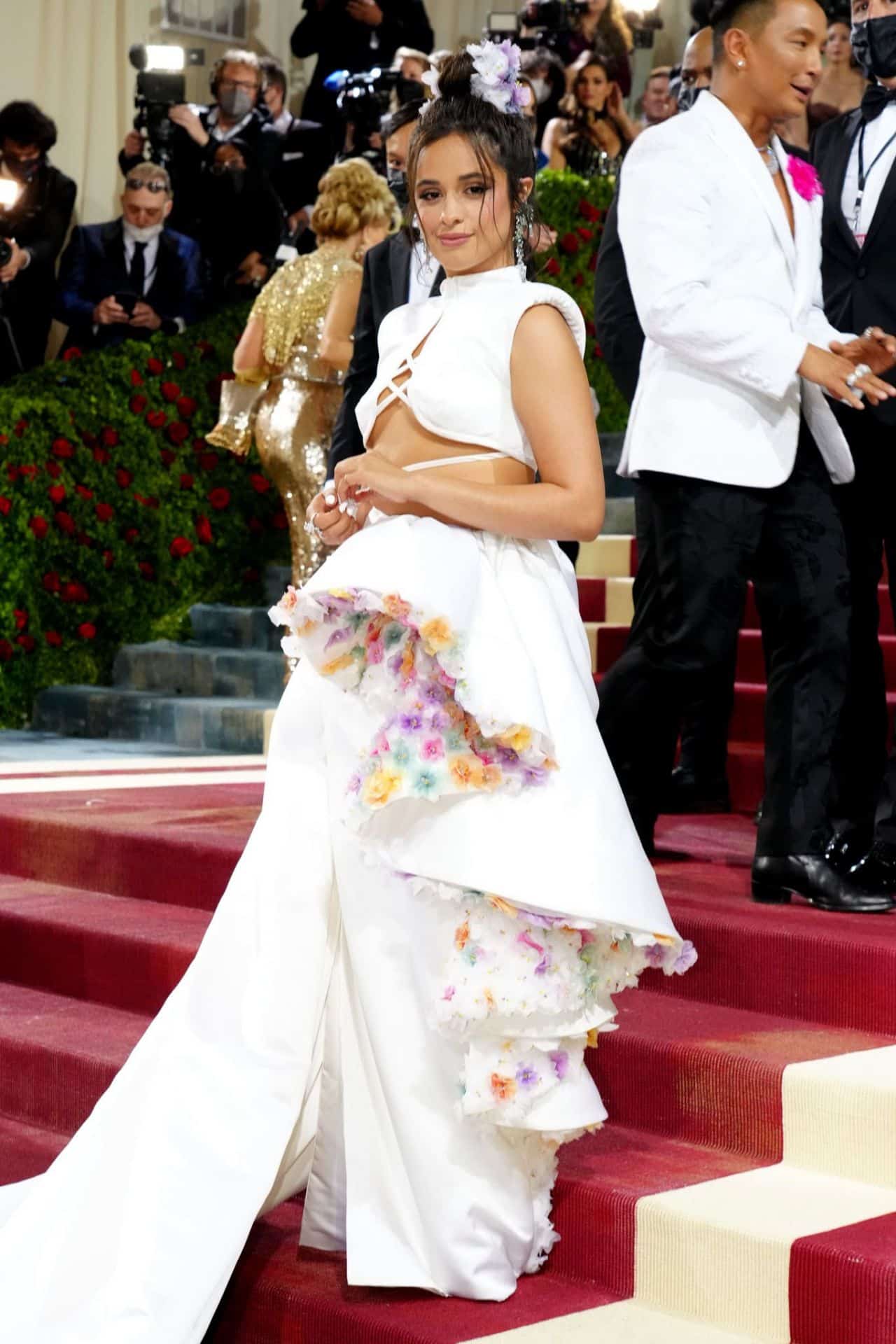 Camila Cabello Sparkles in White Crop Top and Skirt at the 2022 Met Gala