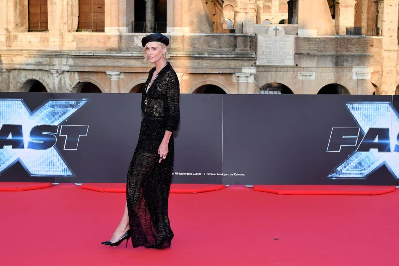 Charlize Theron Shines in See-Through Dress at "Fast X" Premiere in Rome
