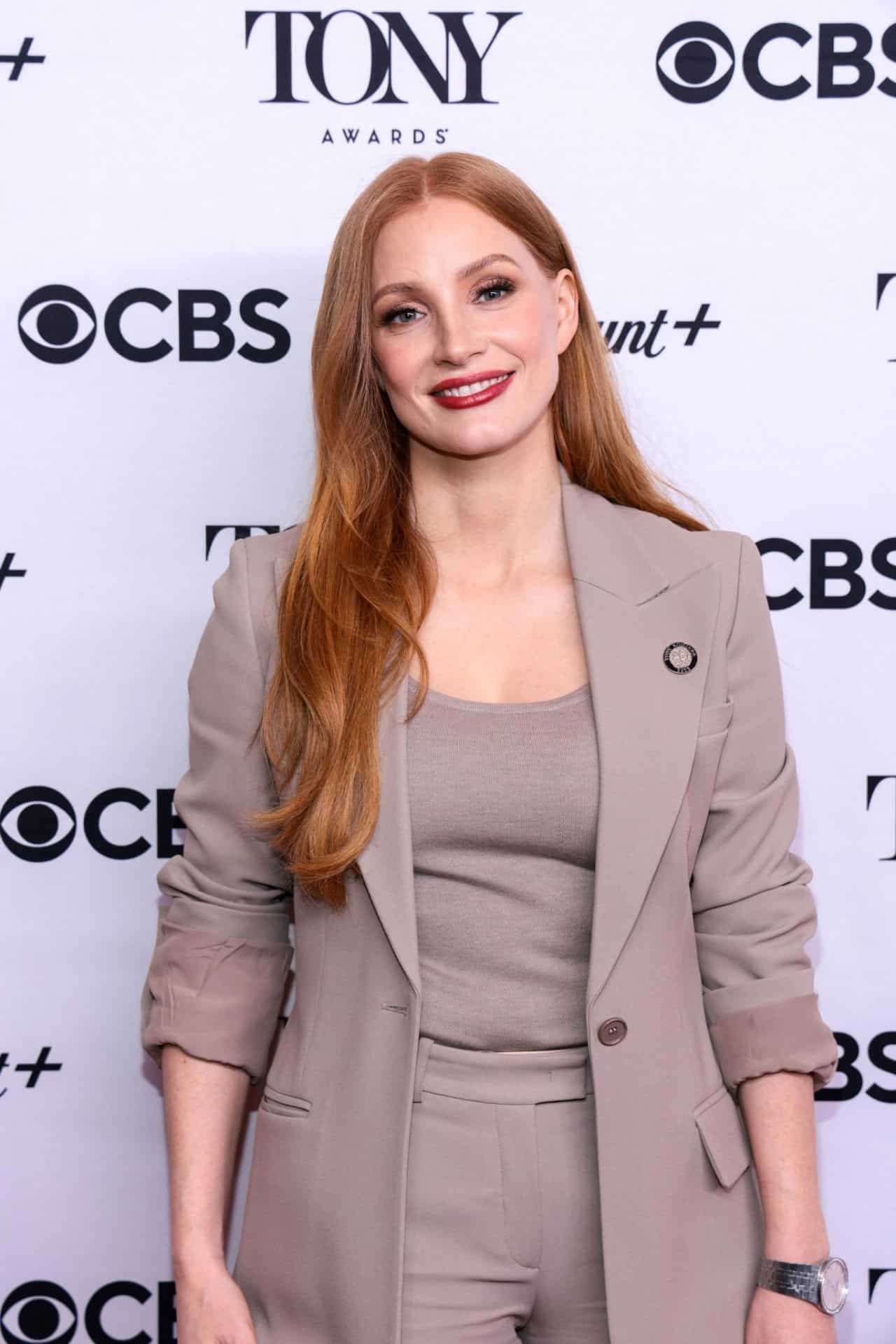 Jessica Chastain Shines at Tony Awards Meet The Nominees Press Event
