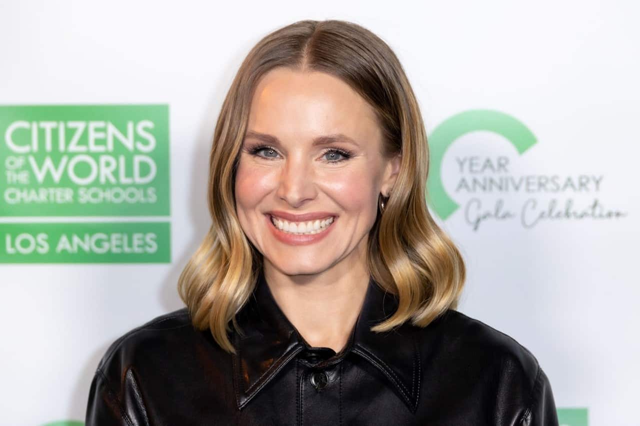 Kristen Bell Wears Leather Jumpsuit and Fuzzy Shoes for Charity Event