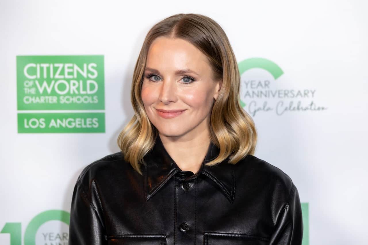 Kristen Bell Wears Leather Jumpsuit and Fuzzy Shoes for Charity Event