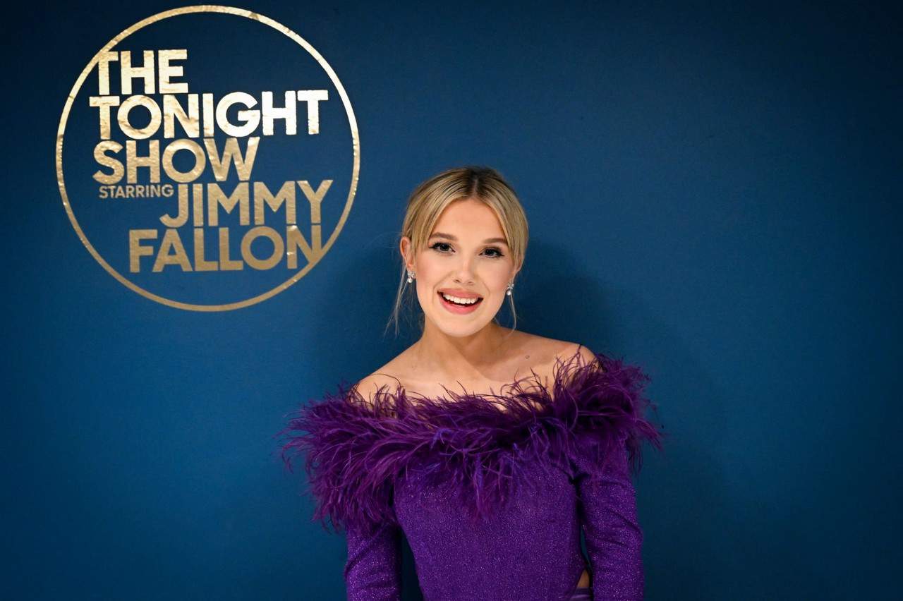 Millie Bobby Brown Models a Fun Purple Look on "The Tonight Show"
