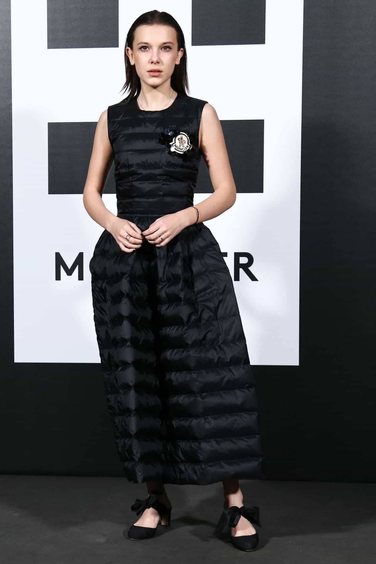 Millie Bobby Brown Wearing a Moncler Dress at a Moncler Party in Italy