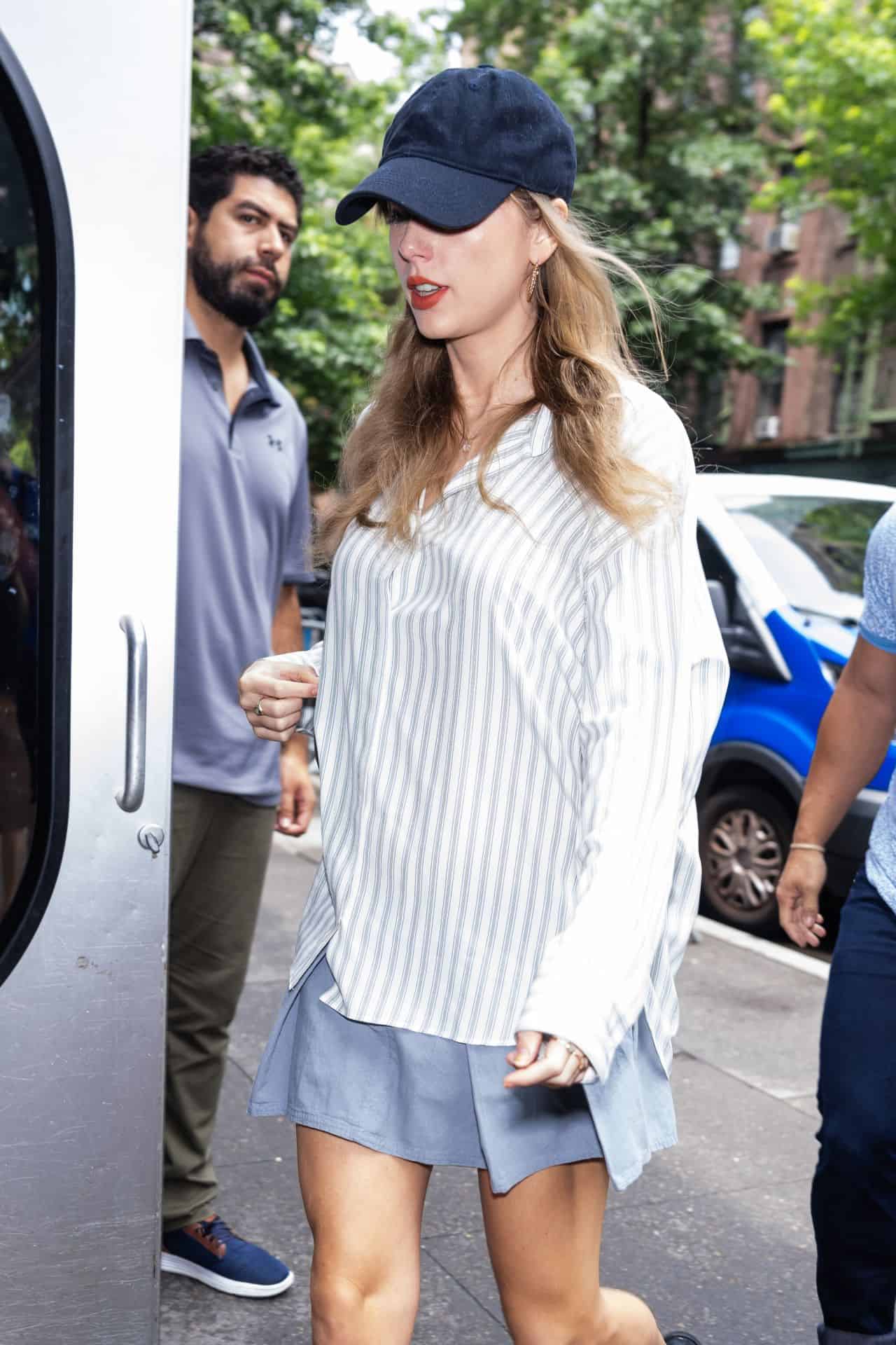 Taylor Swift Brings Summer Style with Striped Shirt and Mini Skirt in NY
