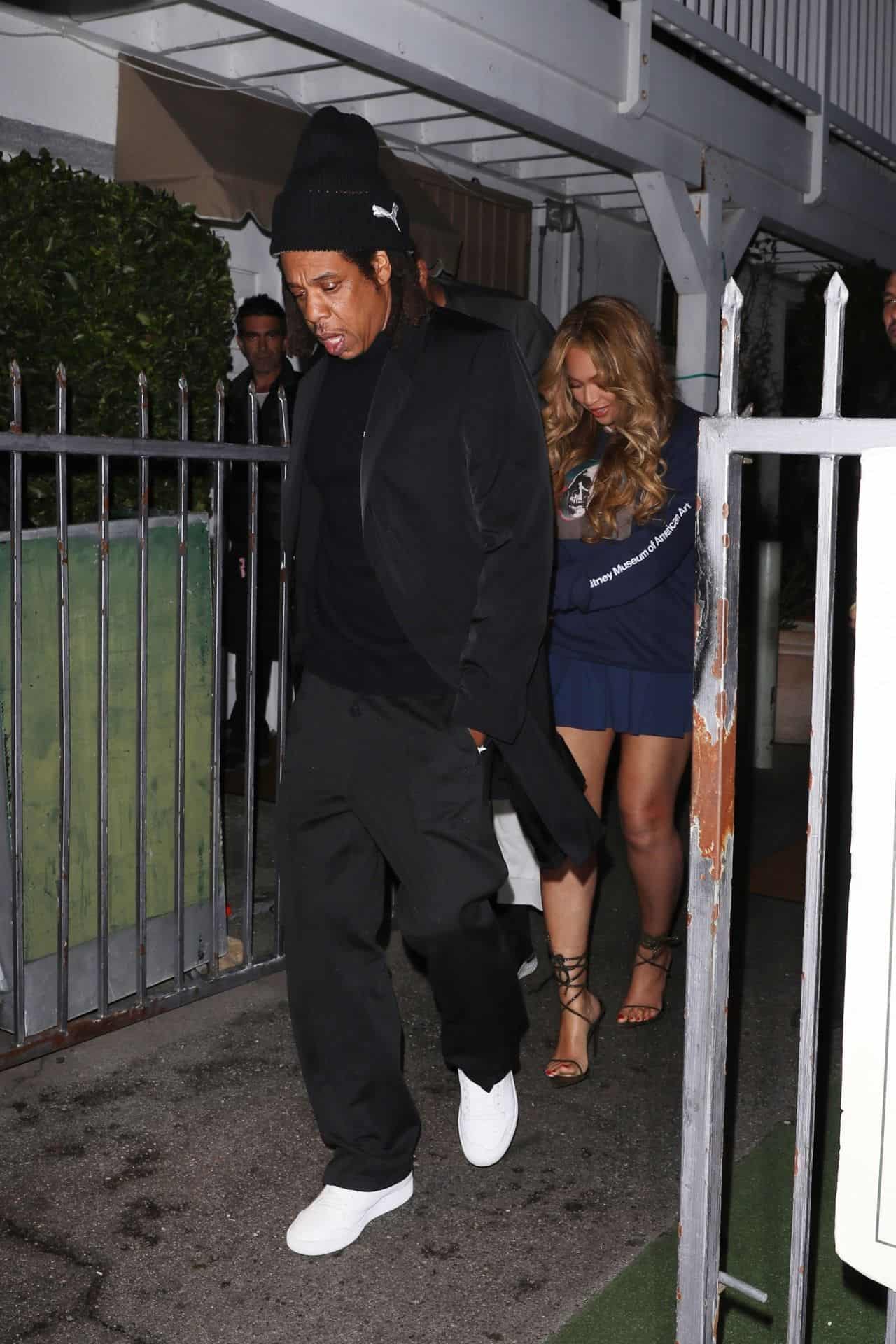 Beyonce Stuns in Graphic Hoodie and Mini Skirt for Date Night with Jay-Z