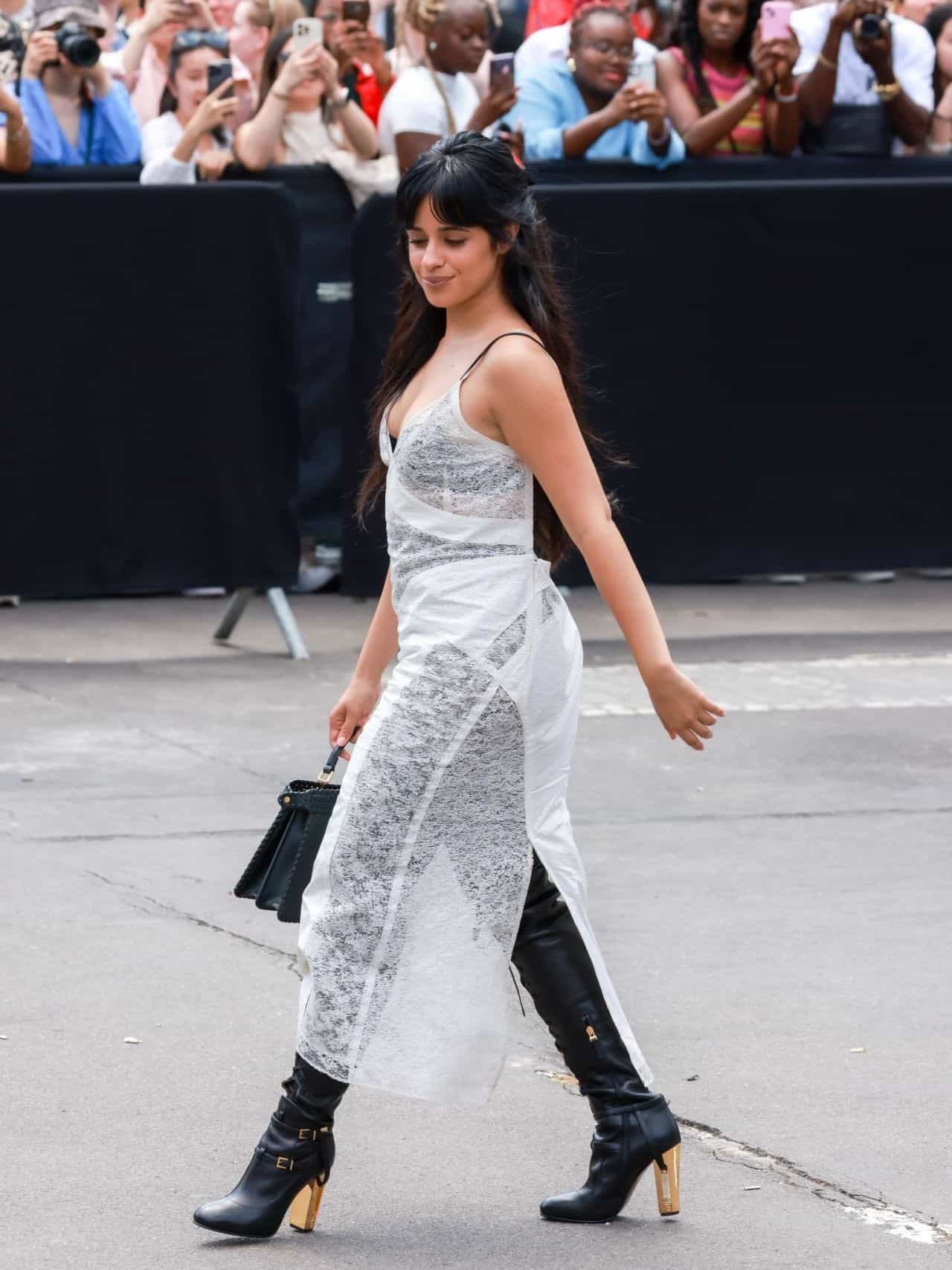 Camila Cabello Shines in White Lace Dress at Fendi Couture Fall 2023 Show