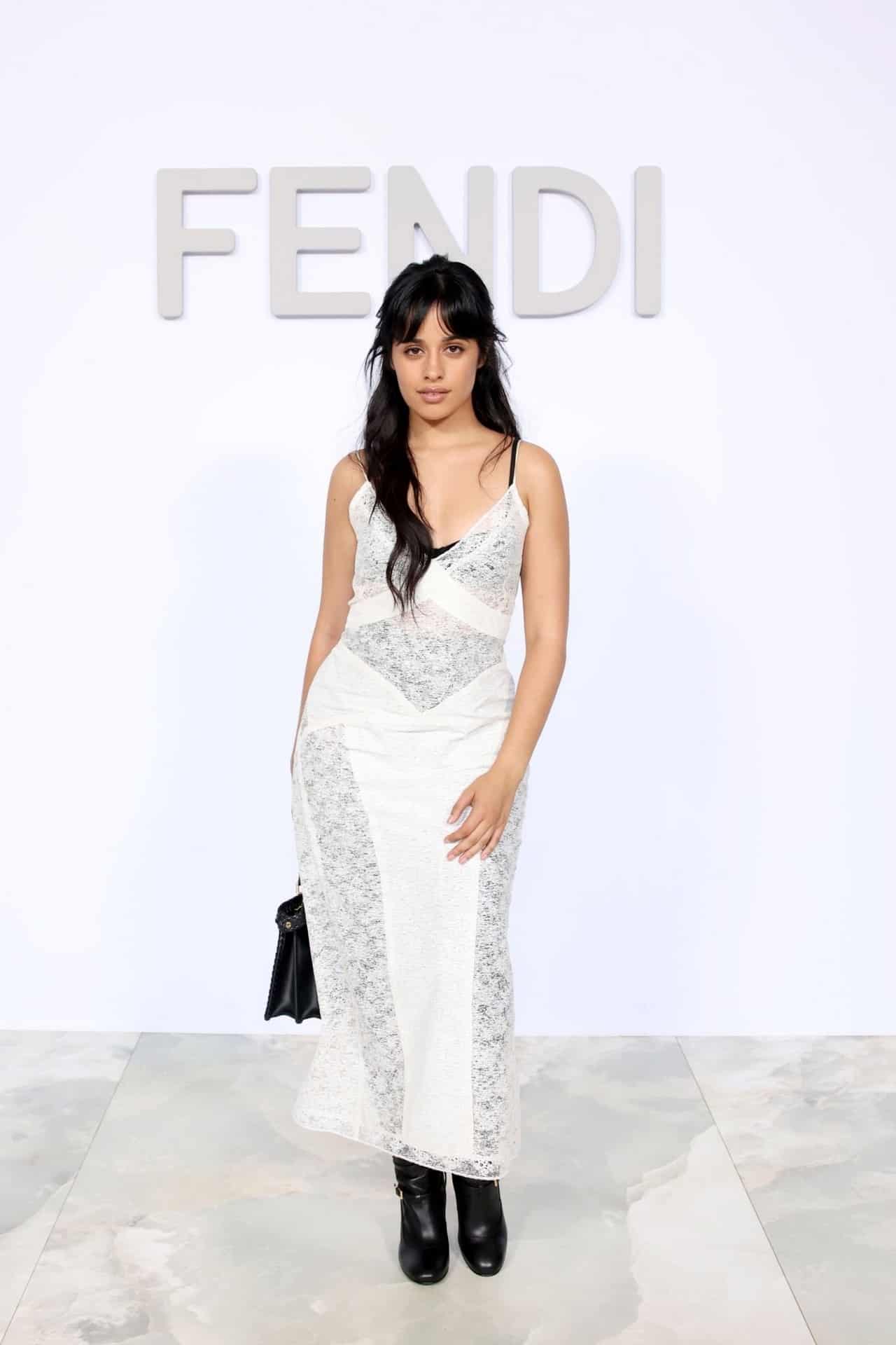 Camila Cabello Shines in White Lace Dress at Fendi Couture Fall 2023 Show