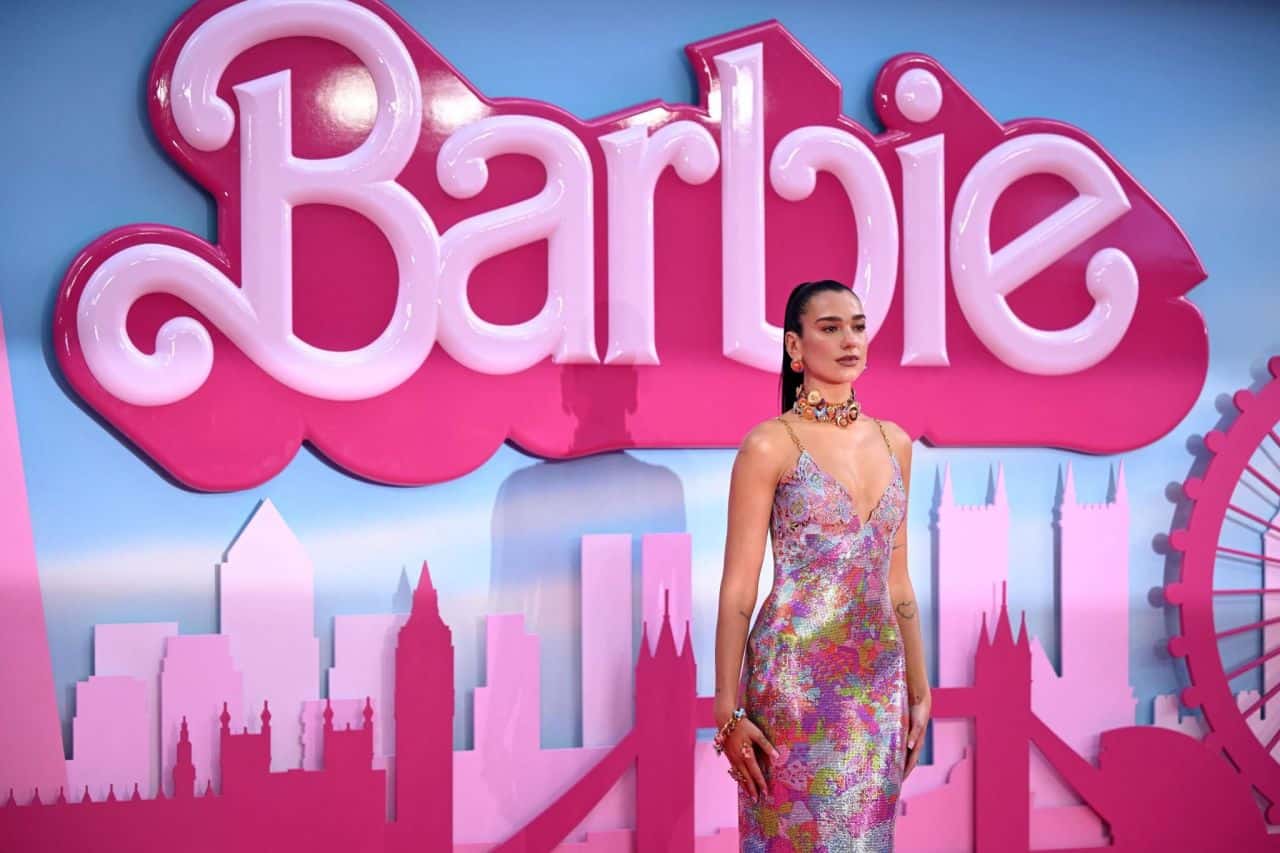 Dua Lipa Wears Versace Butterfly Dress at "Barbie" London Premiere