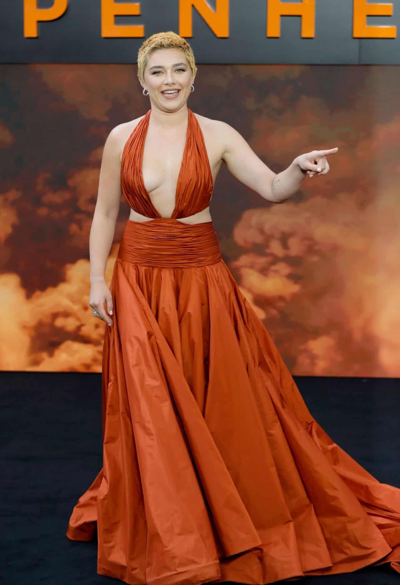 Florence Pugh Dazzles in Valentino's Orange Gown at Oppenheimer Premiere