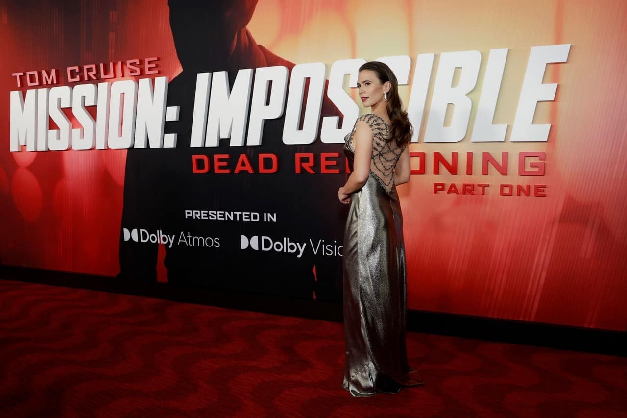 Hayley Atwell Dazzles in a Silver Dress at Mission Impossible 7 Premiere