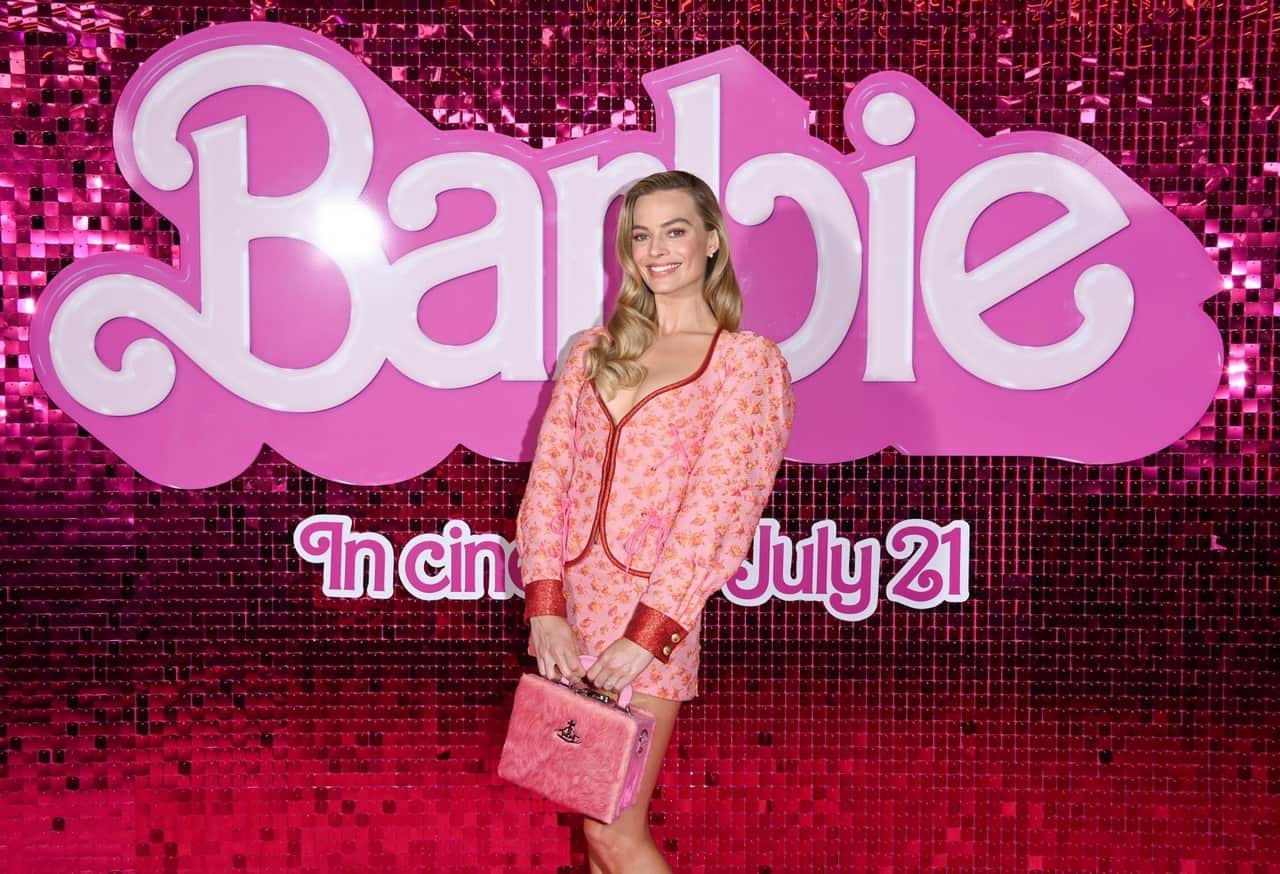 Margot Robbie Wears Vivienne Westwood Ensemble for "Barbie" Photocall