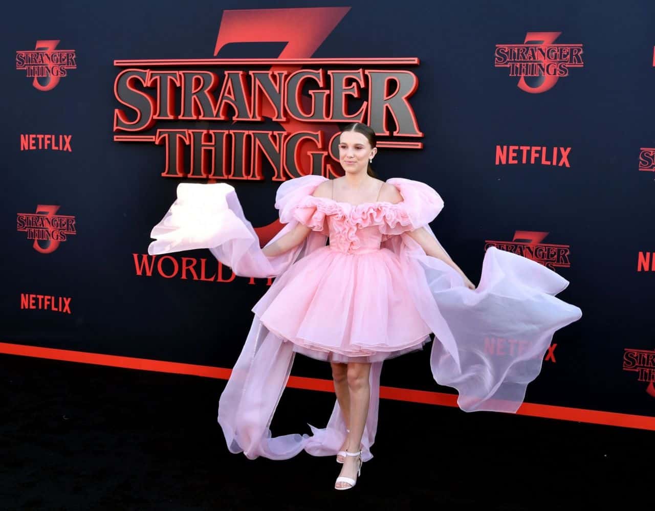 Millie Bobby Brown Stuns in Pink Rodarte Dress at "Stranger Things" Premiere