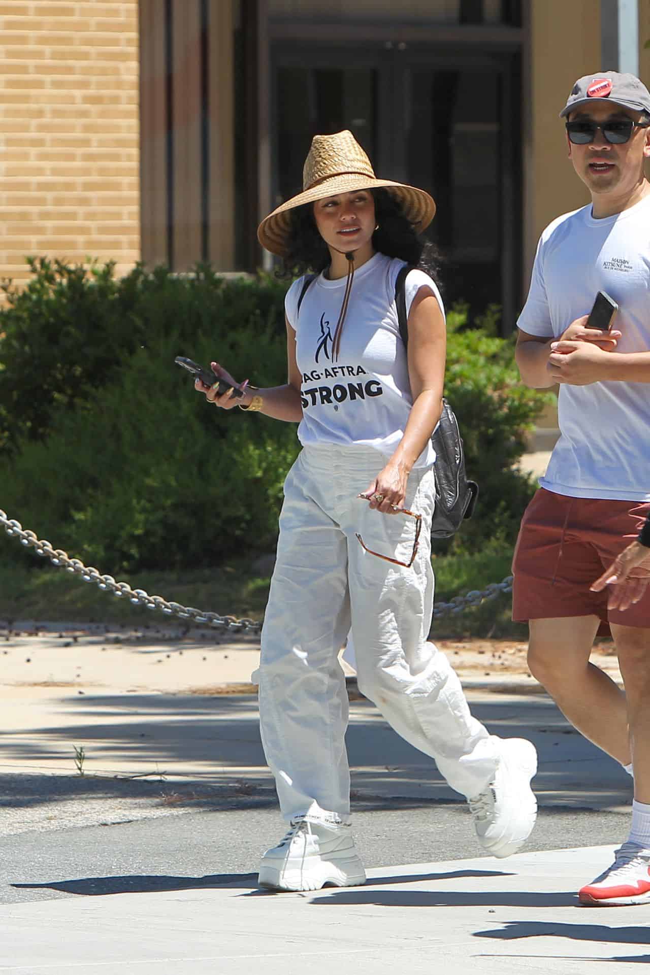 Vanessa Hudgens Joins SAG-AFTRA Strike in Chic All-White Outfit