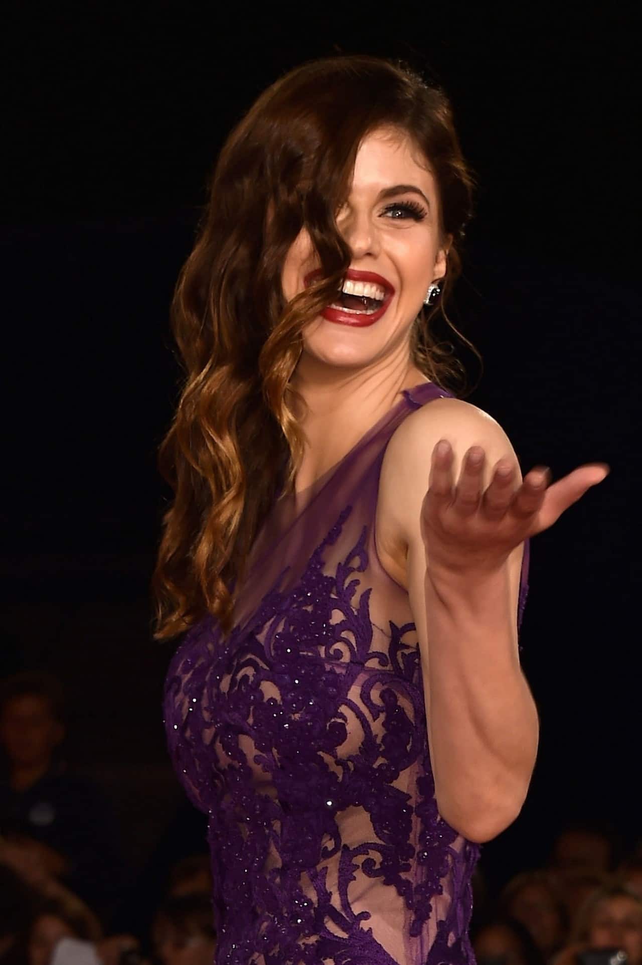 Alexandra Daddario Stuns in Sheer Purple Gown at "Burying the Ex" Premiere