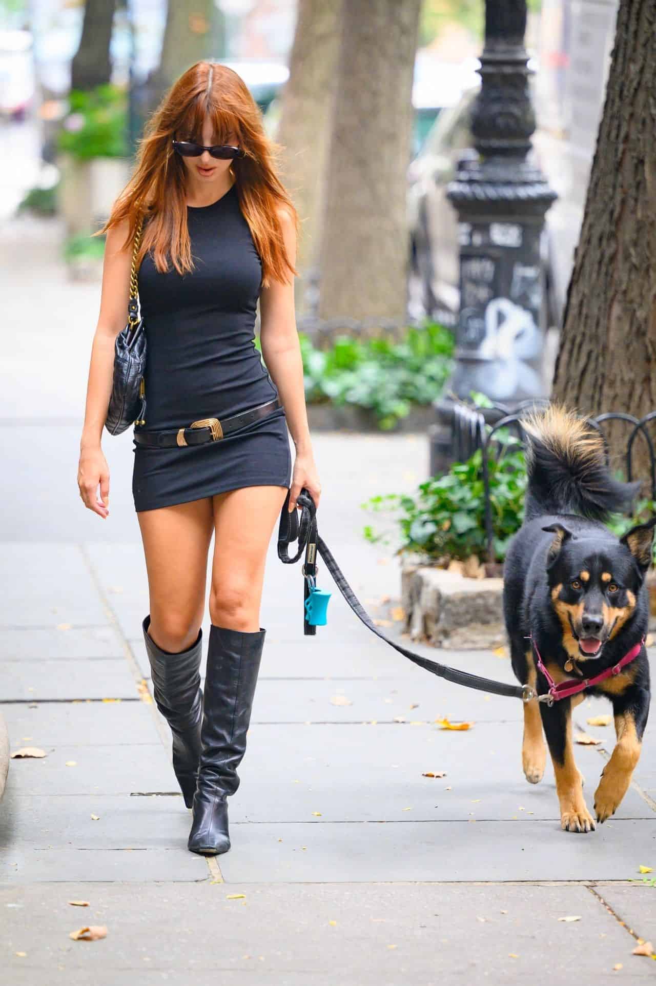 Emily Ratajkowski Shows Off Legs in To-the-Knee Boots While Walking Dog