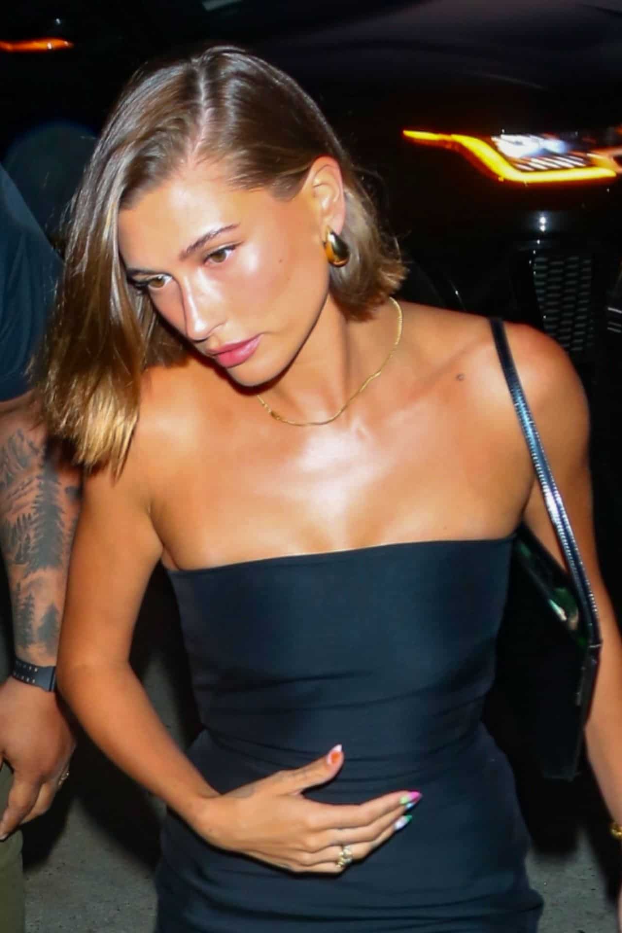 Hailey Bieber Puts on a Show in Sultry Black Dress at Giorgio Baldi