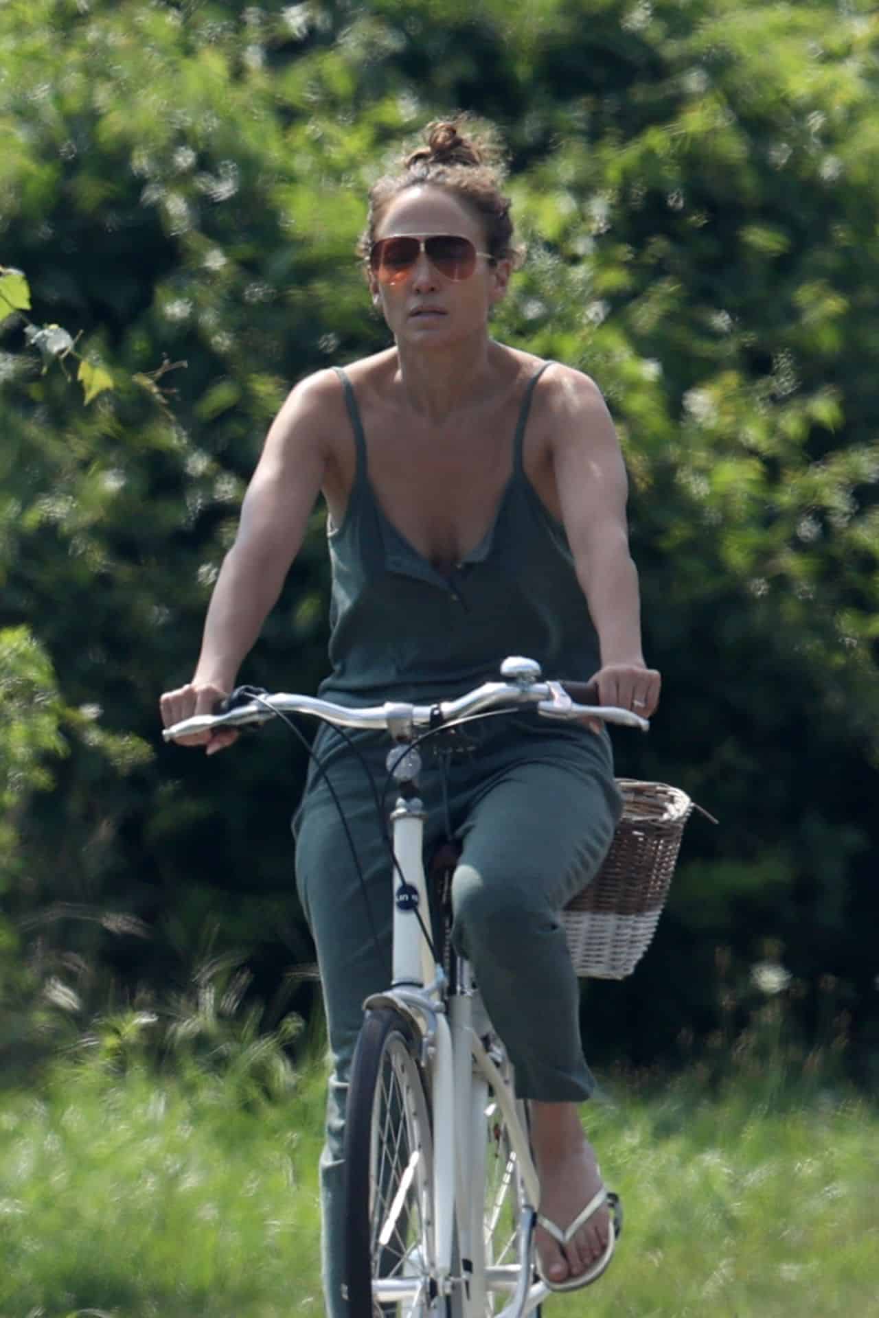 Jennifer Lopez Stuns in Olive Green Jumpsuit During Hamptons Bike Ride