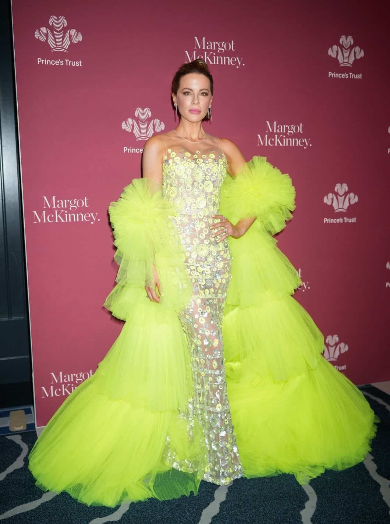 Kate Beckinsale in Sheer Neon Green Dress at Prince’s Trust Gala 2023