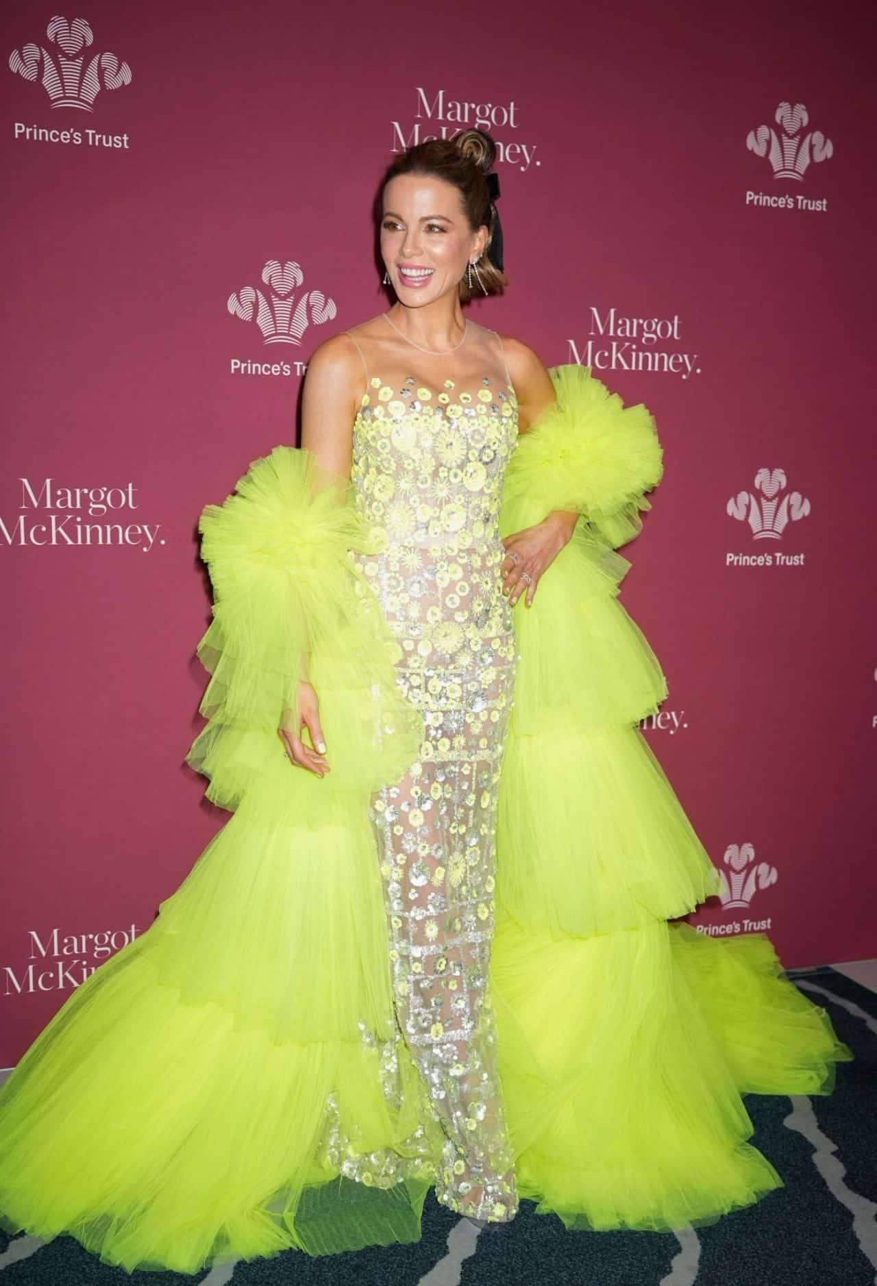Kate Beckinsale in Sheer Neon Green Dress at Prince's Trust Gala 2023