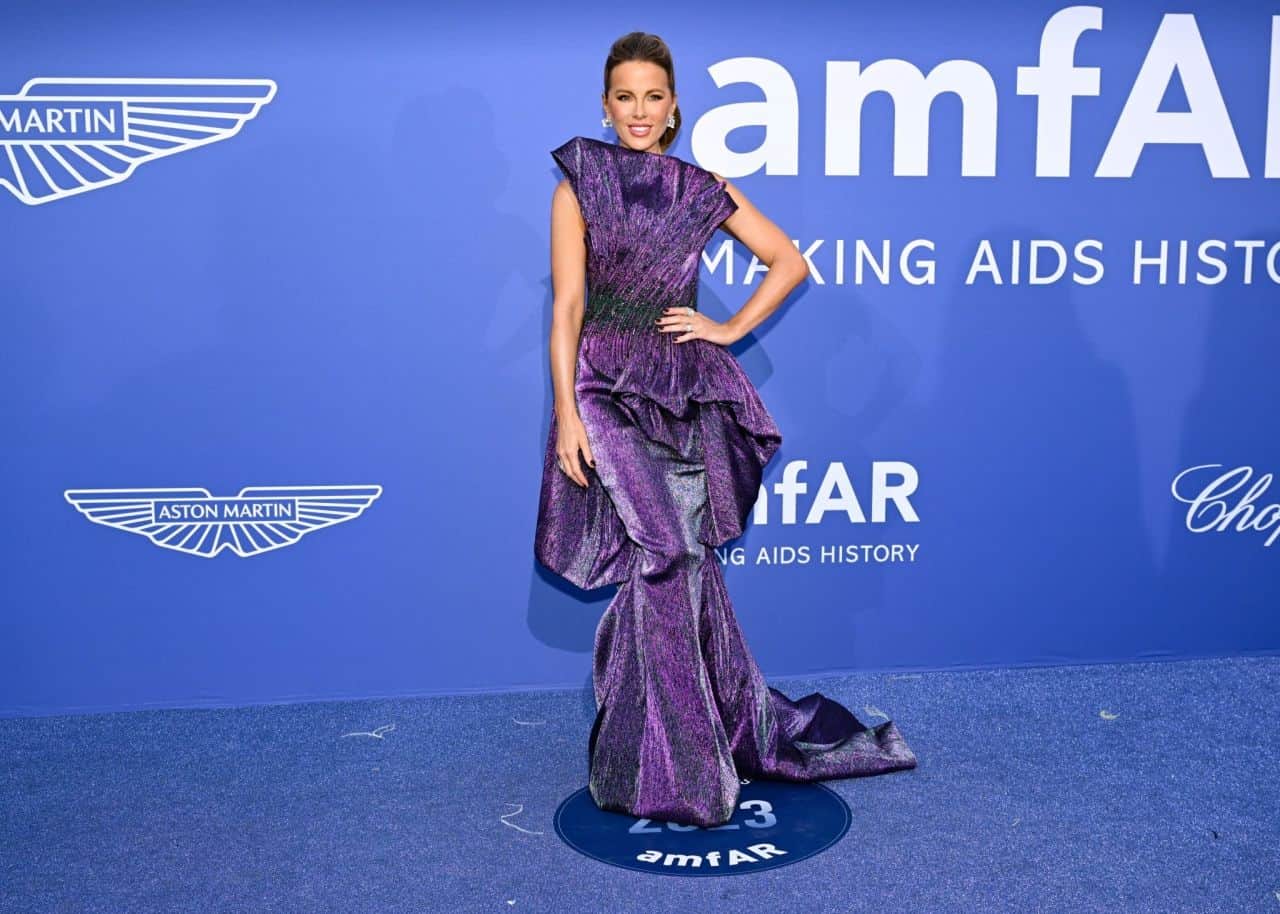 Kate Beckinsale Turns Heads in Sparkling Purple Gown at amFAR Cannes Gala