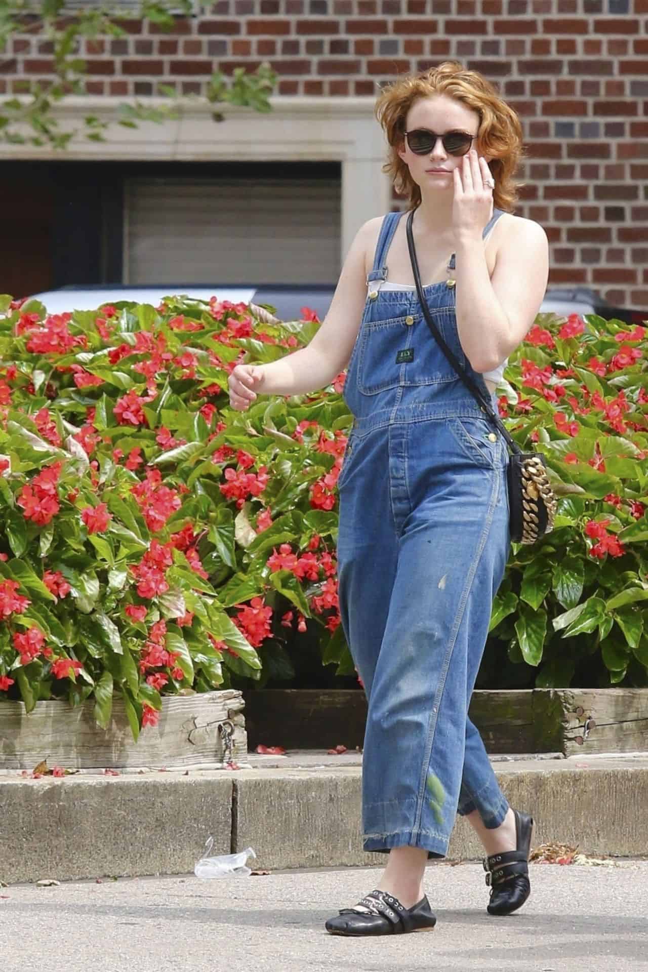 Sadie Sink Serves Retro-Chic Denim Jumpsuit Look while Out in SoHo