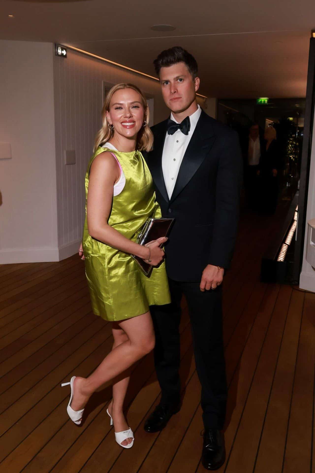 Scarlett Johansson Stuns in Lime Green Satin Mini Dress at Cannes