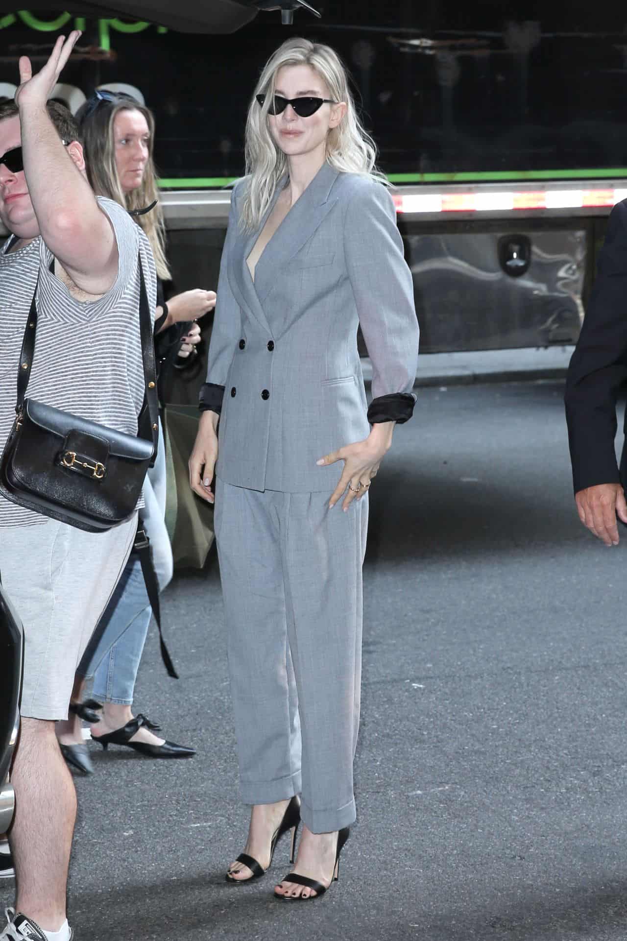 Vanessa Kirby Looks Sleek in Gray Suit for CBS Mornings Appearance