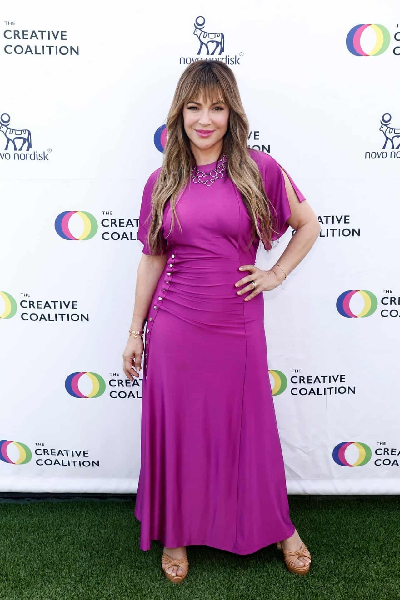 Alyssa Milano in Purple Dress at Creative Coalition Humanitarian Awards
