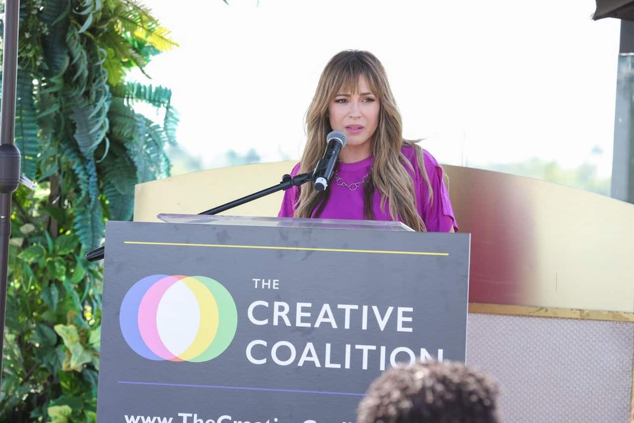 Alyssa Milano in Purple Dress at Creative Coalition Humanitarian Awards