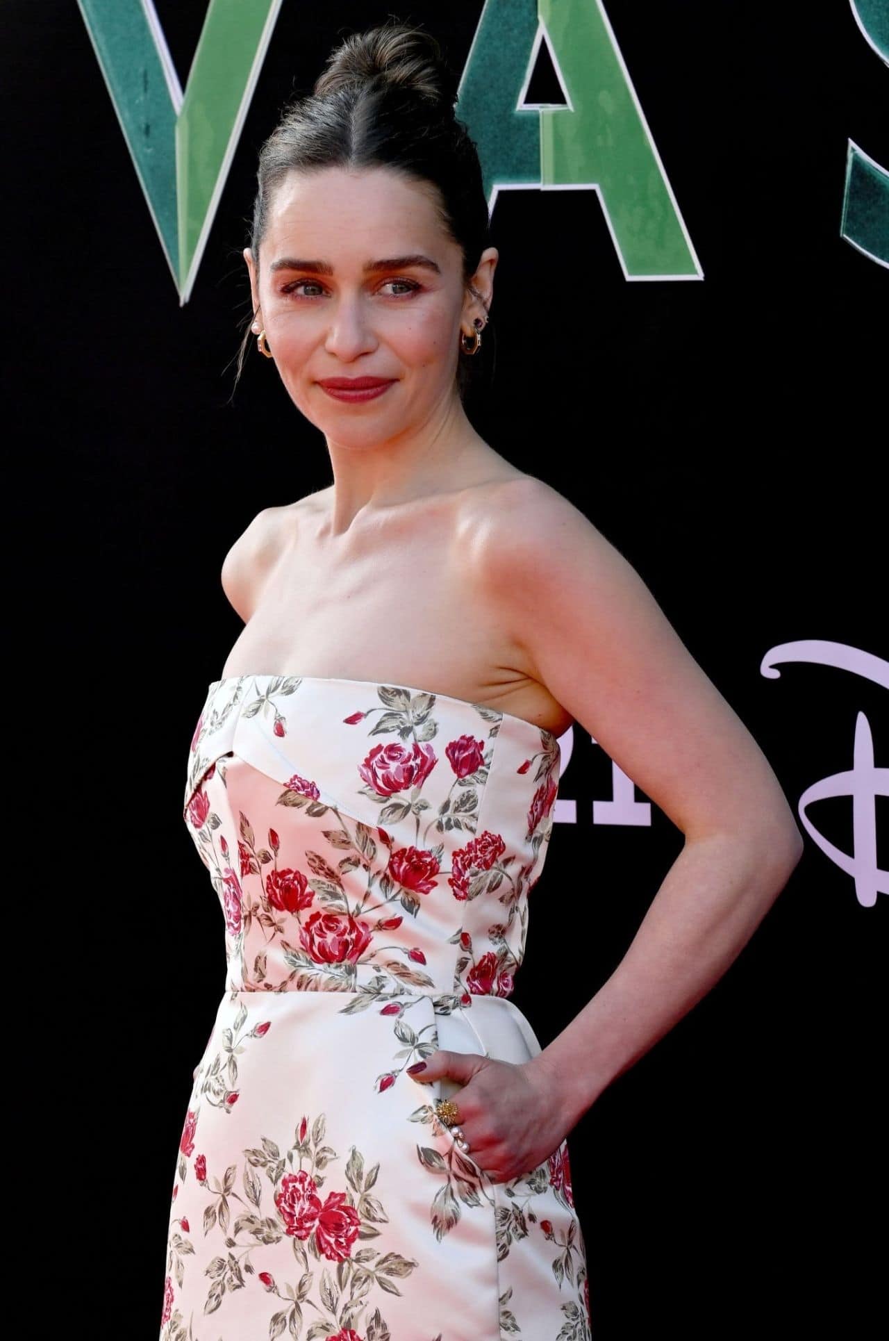 Emilia Clarke in White Floral Dress at Marvel's Secret Invasion Launch