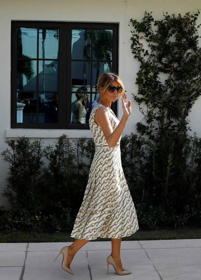 Melania Trump in a Sensational Beige Gucci Dress at the Polling Place in Florida