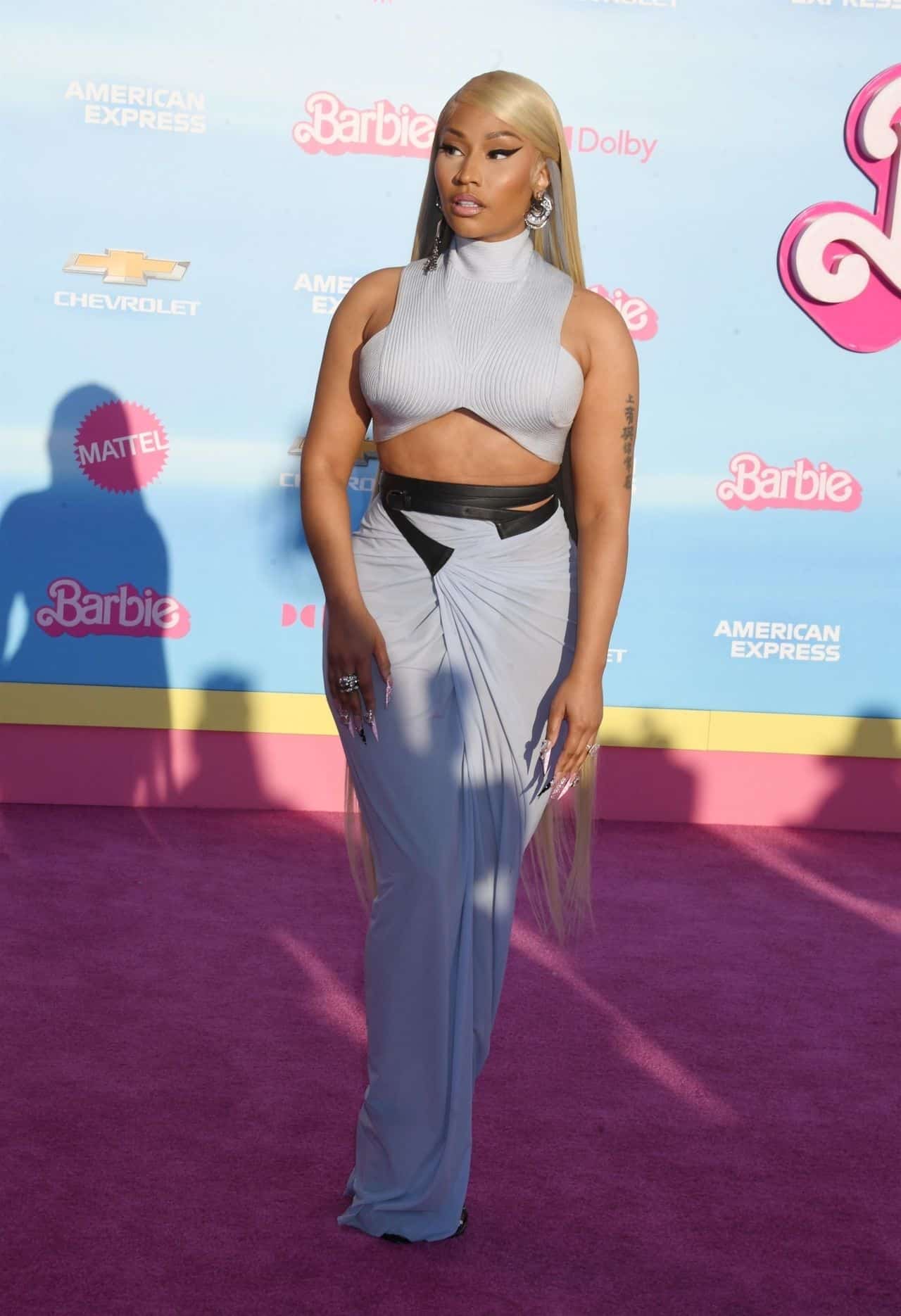 Nicki Minaj Embodies Elegance in Silver Dress at “Barbie” Premiere