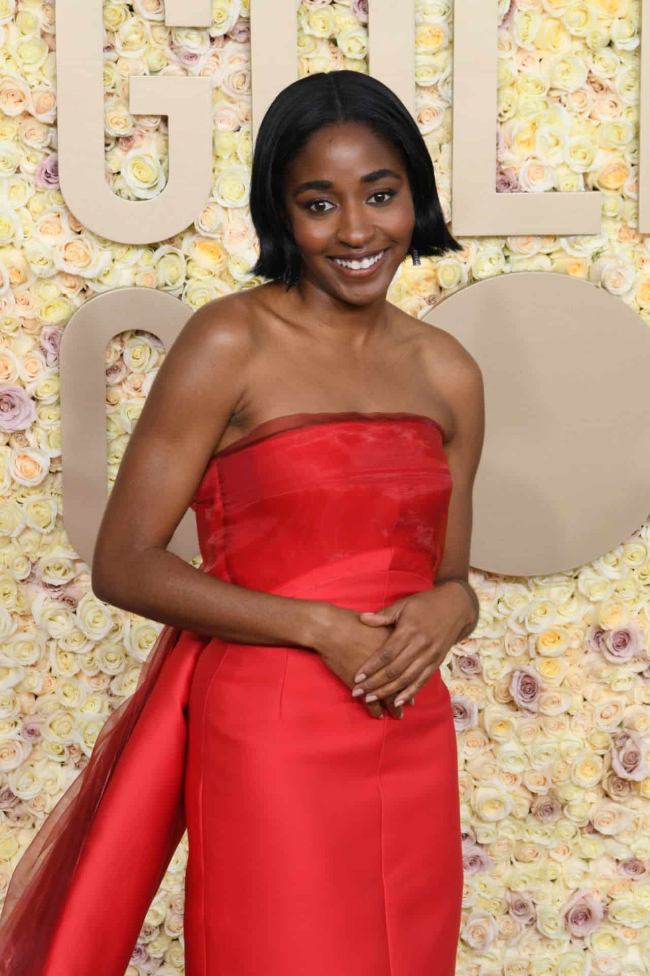 Ayo Edebiri Makes a Statement in a Striking Red Gown at Golden Globes 2024